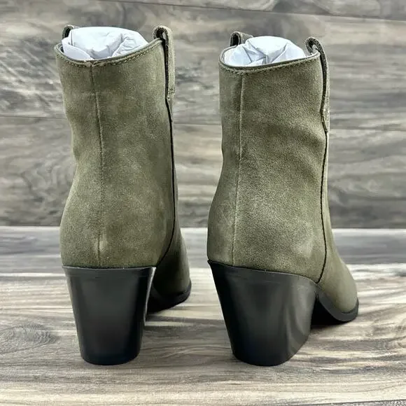 NIB Kenneth Cole New York Kara 8.5M Western Pointed Toe Suede Ankle Boots Khaki - Picture 6 of 9